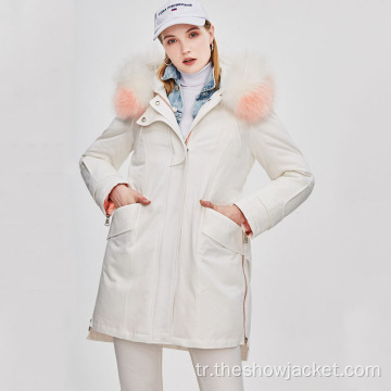 2021 Custom Kadın Çarpışma Renkli Kapüşonlu Parka Ceket